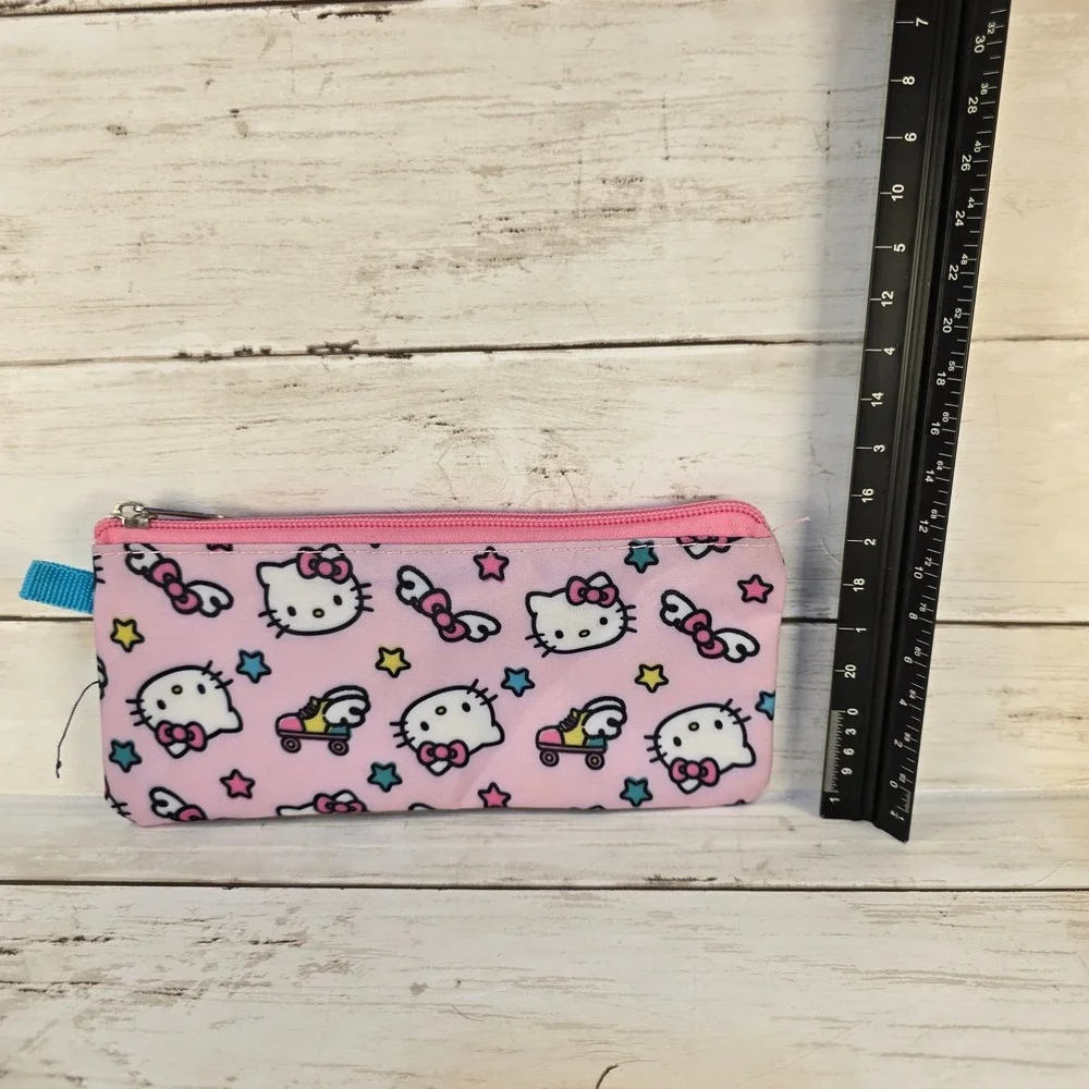 Sanrio Hello Kitty Pink Pencil Case Roller Skate Star Zipper Pouch Makeup Bag‎